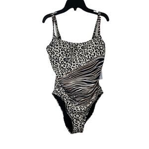 Bleu by Rod Beattie NEW $125 Animal Instinct Printed One Piece Swimsuit 14 L